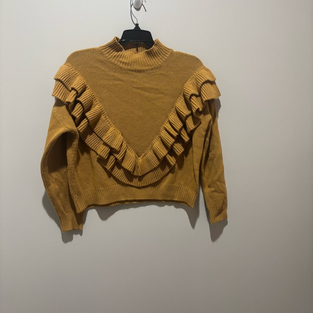 Timing Golden Ruffle Turtleneck Sweater